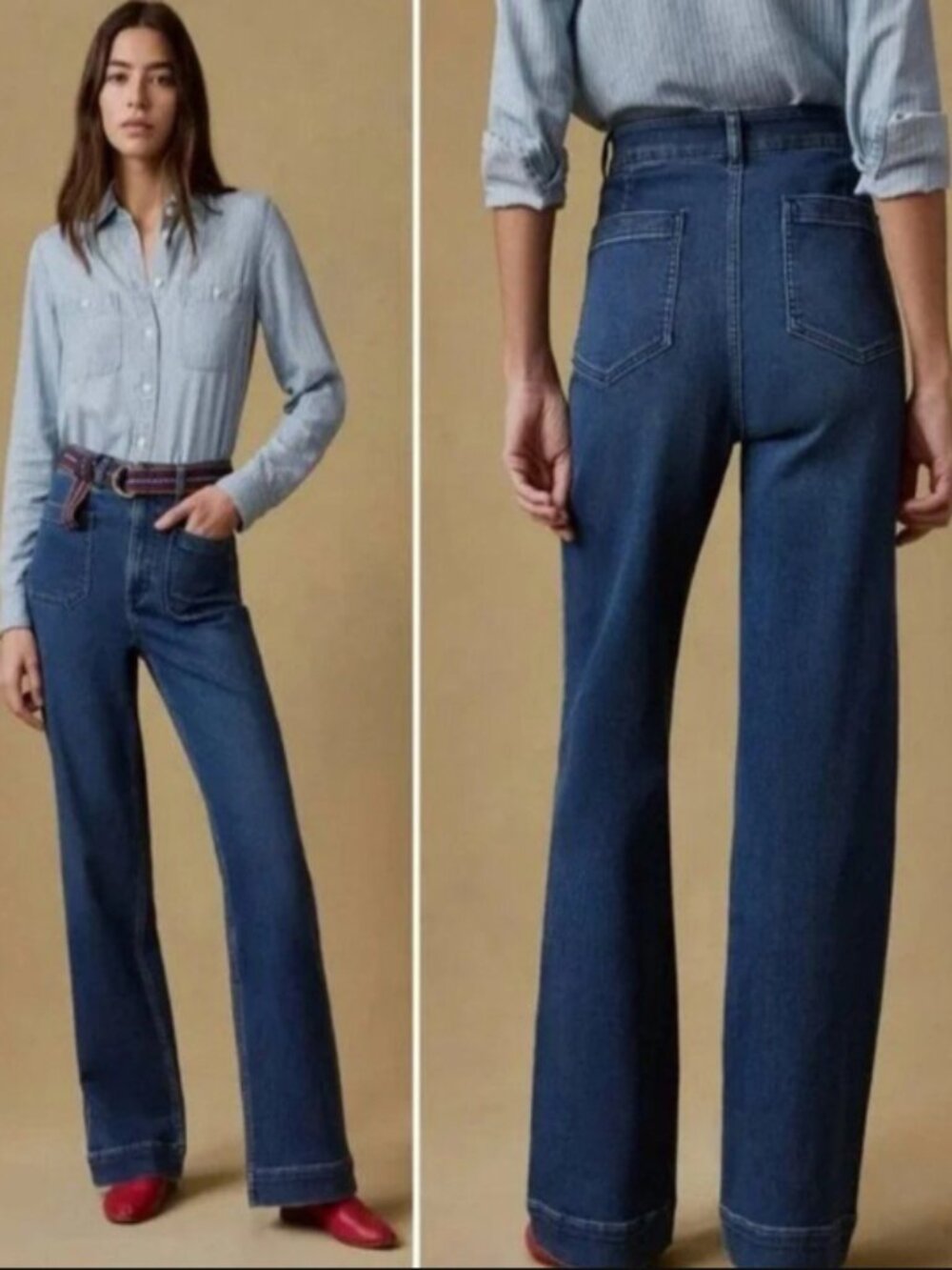 FAHERTY STRETCH TERRY PATCH POCKET WIDE LEG JEANS SZ 31 Creekstone RET: $168